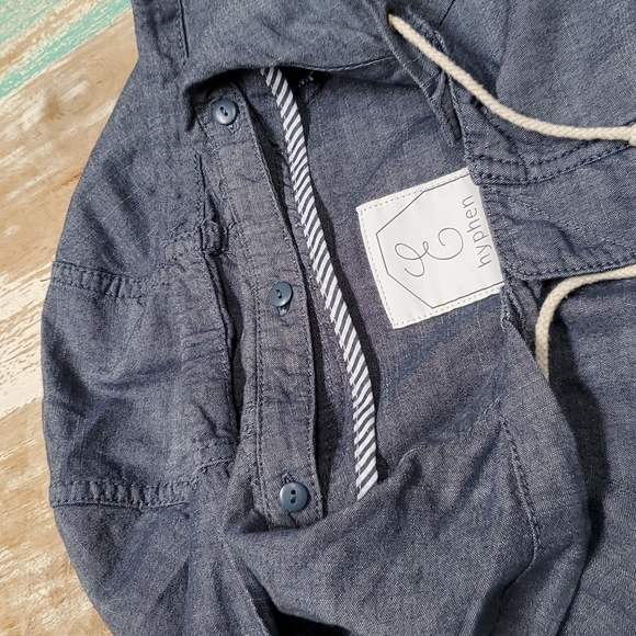 E Hyphen World Gallery Pleated Chambray Hooded 3/4 Sleeve Lightweight Jacket - Picture 10 of 12